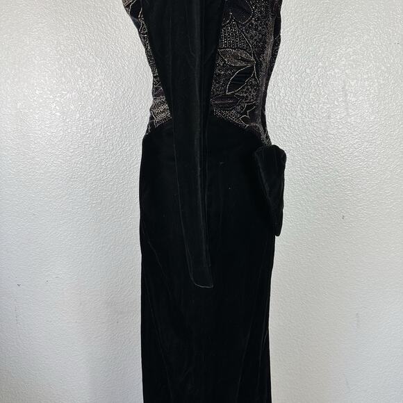 Vintage Jessica McClintock Dress Women Size 4 Black Velvet Metallic Formal Party - Picture 10 of 15